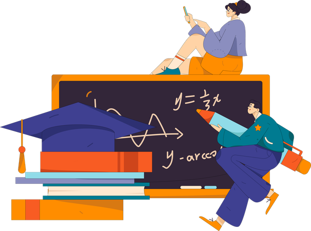 Os alunos têm somas de álgebra para resolver  Ilustração