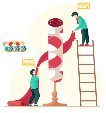 Os homens estão trabalhando no design do novo tapete  Ilustração