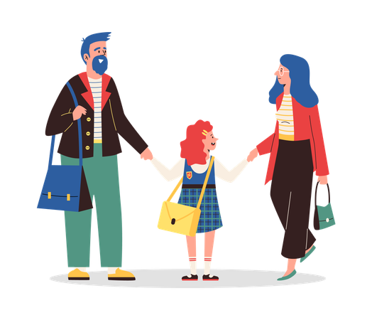 Os pais levam os filhos para a escola  Ilustração