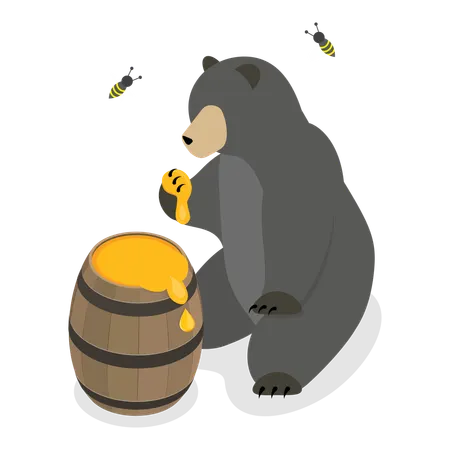 Oso comiendo miel  Ilustración