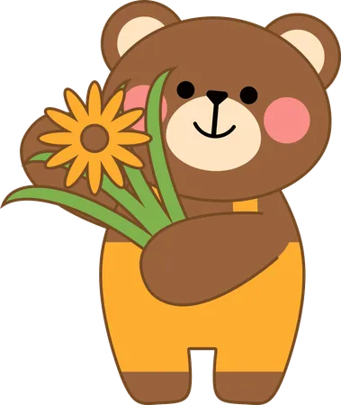 Oso con flor  Ilustración