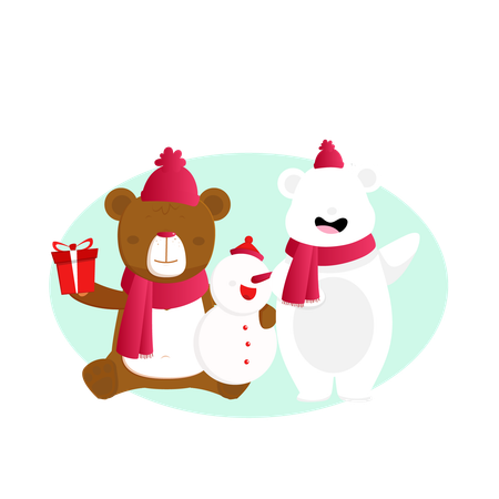 Oso con muñeco de nieve  Ilustración