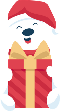 Oso con regalo de navidad  Ilustración