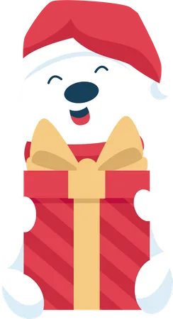 Oso con regalo de navidad  Ilustración