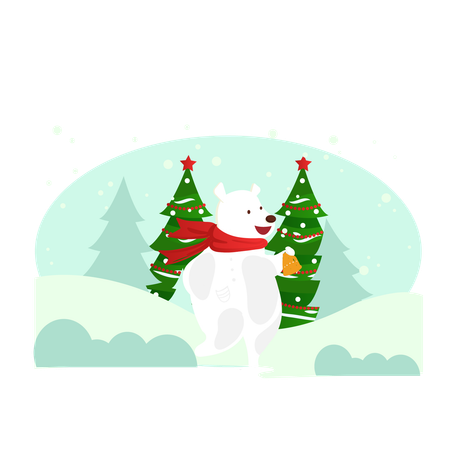 Oso de navidad con campana  Ilustración