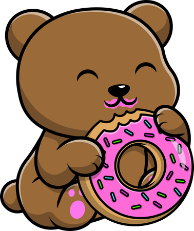 Oso pardo comiendo donut  Ilustración