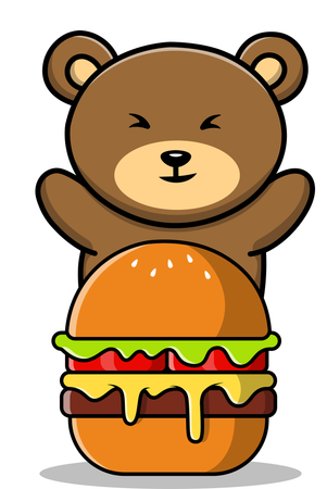 Oso Pardo Con Hamburguesa  Ilustración