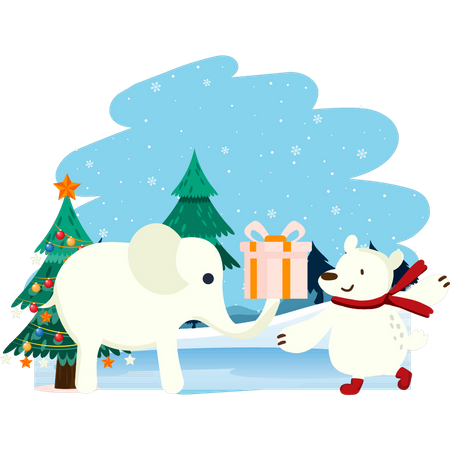 Oso polar celebrando las vacaciones de Navidad  Ilustración