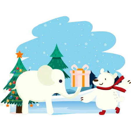 Oso polar celebrando las vacaciones de Navidad  Ilustración