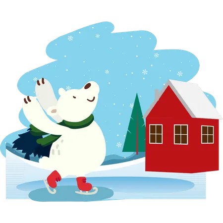 Patinaje sobre hielo del oso polar  Ilustración