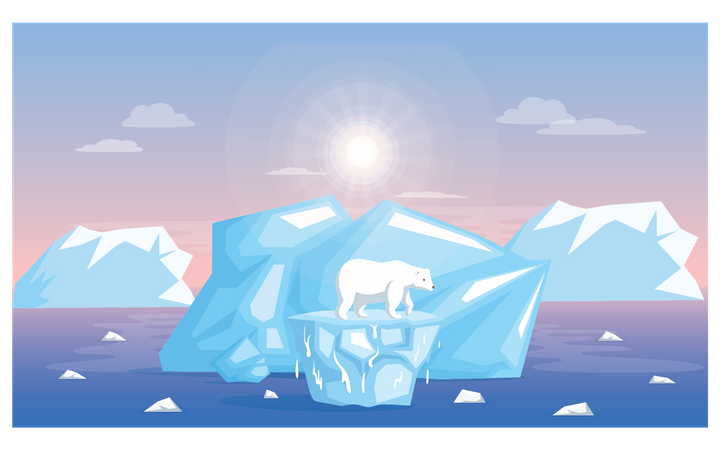 Oso polar sufre por el calentamiento global  Ilustración