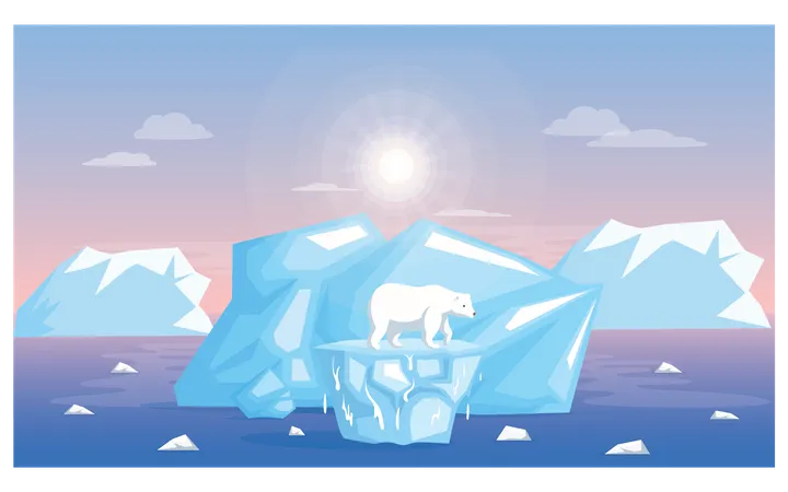 Oso polar sufre por el calentamiento global  Ilustración