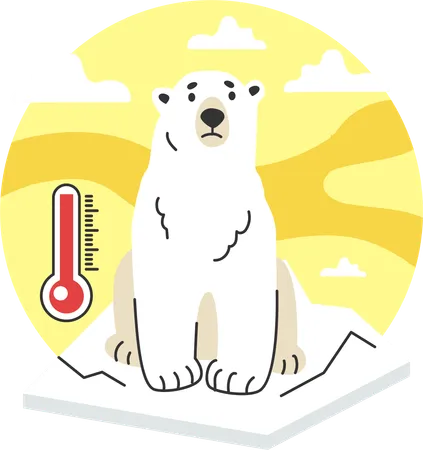 Oso polar sobre hielo derritiéndose  Ilustración