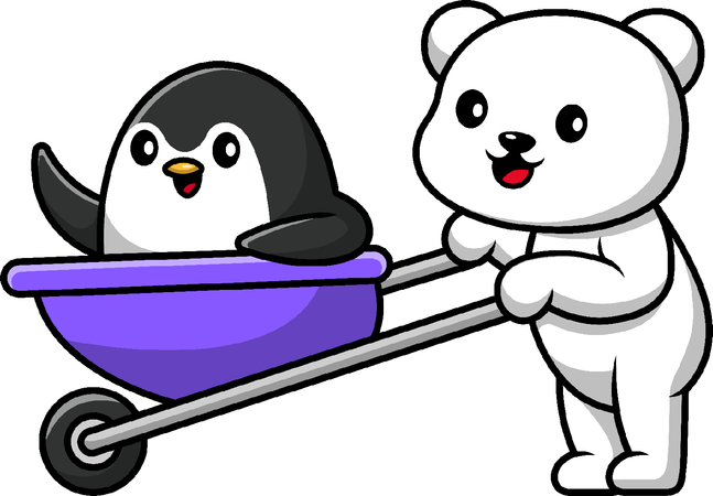 Oso Polar Trae Pingüino Con Carro  Ilustración