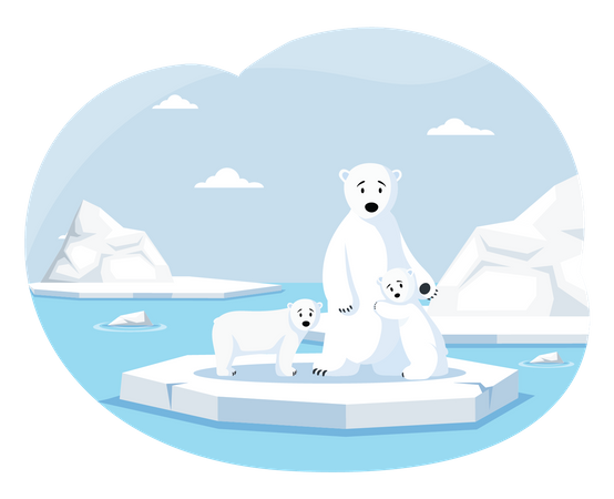 Los osos polares sufren por el derretimiento de los glaciares  Ilustración