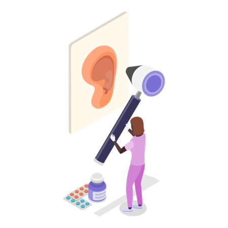 Oto-rhino-laryngologiste consultant l'oreille  Illustration