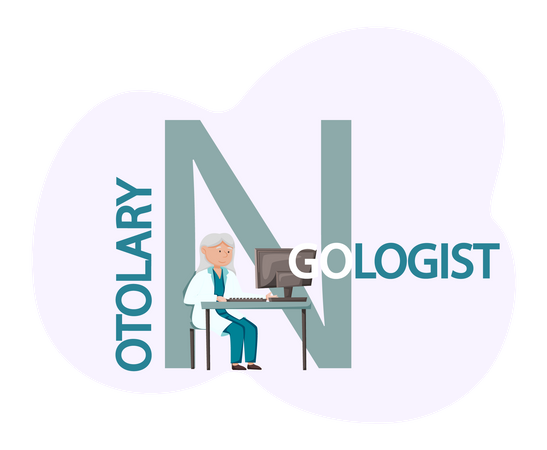 Otolaryngologist doctor studying online  Illustration