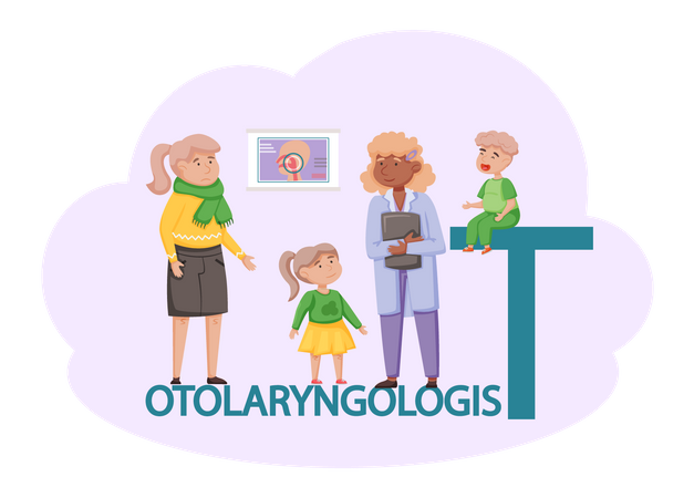 Otolaryngologist doctor treating family  Illustration