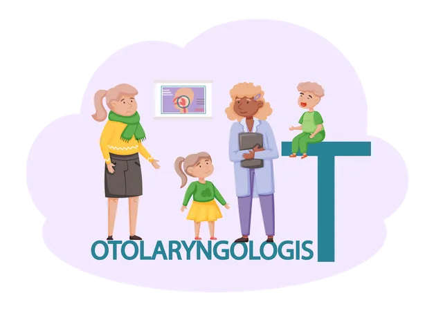 Otolaryngologist doctor treating family  イラスト