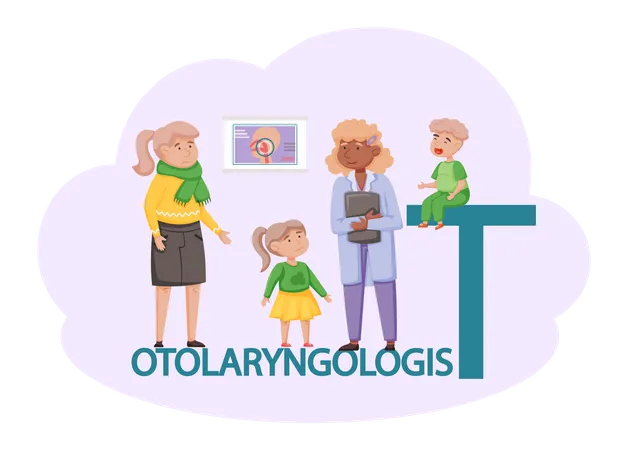 Otolaryngologist doctor treating family  Illustration