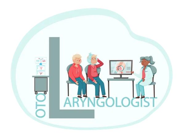 Otolaryngologist doctor treating people  Illustration