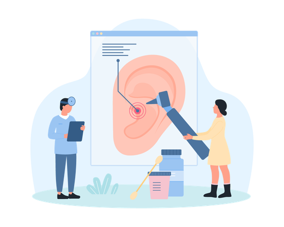 Otolaryngologists check ear with otoscope  Illustration