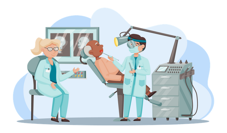 Médecin en otologie avec patient. Médecine de santé oto-rhino-laryngologique ou maladies oto-rhino-laryngologiques  Illustration