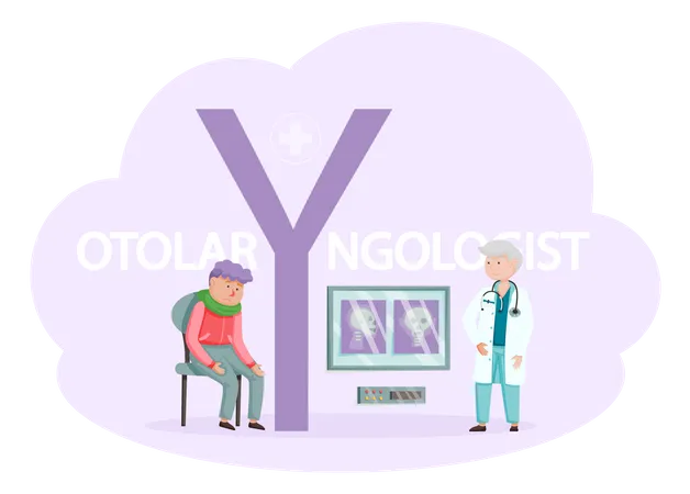 Otolaryngologist Doctor With Nose Ear And Throat Or ENT Diagnostic And Treatment Instruments Otology Doctor With Patient Otorhinolaryngology Healthcare Medicine Or Otolaryngology Diseases Illustration