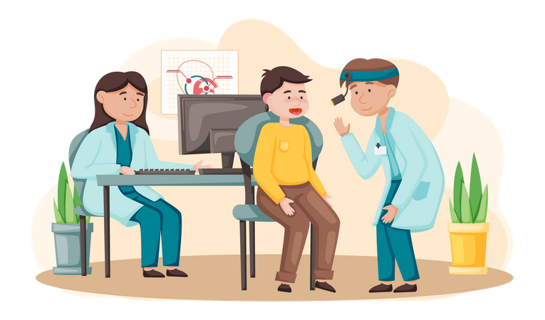 Otology doctor with patient  イラスト