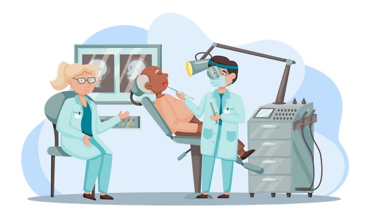 Otology doctor with patient. Otorhinolaryngology healthcare medicine or otolaryngology diseases  イラスト