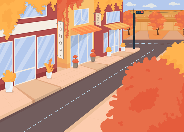 Calle de la ciudad de otoño  Ilustración