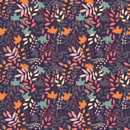 Patrón sin costuras de otoño con elementos decorativos florales, diseño colorido  Ilustración