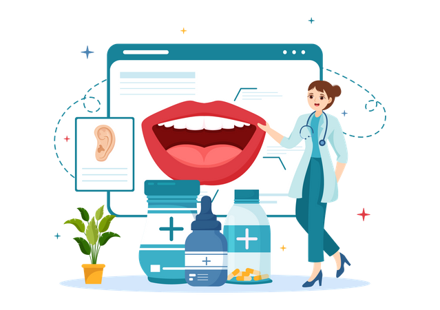 Otorhinolaryngology Specialist showing mouth  Illustration