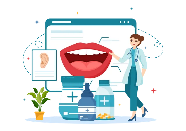 Otorhinolaryngology Specialist showing mouth  Illustration