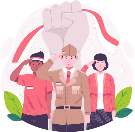 Oung people with respectful gestures celebrating Indonesia Independence Day on August 17th  Illustration