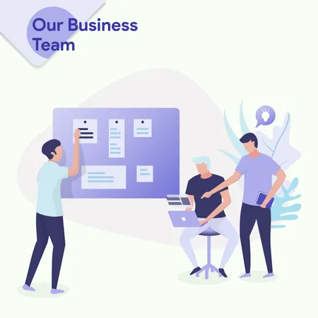 Our Business Team Vector Illustration Concept Three Men Were Discussing A Man Was Giving An Idea To A Man Who Sat Using A Laptop Can Use For Landing Page Template Ui Web Mobile App Banner Illustration