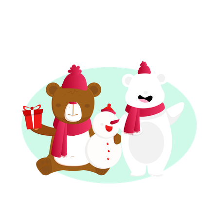 Ours avec bonhomme de neige  Illustration