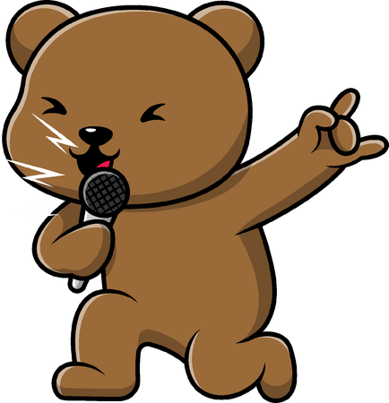 Ours brun chantant avec microphone  Illustration