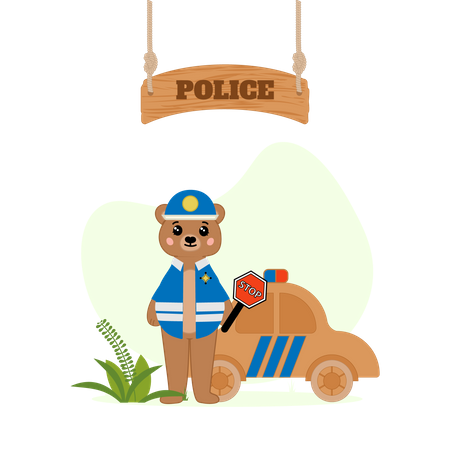 Ours de police avec voiture de police  Illustration