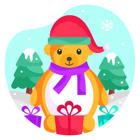 Ours en peluche avec des cadeaux de Noël  Illustration