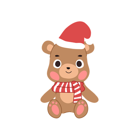 Ours en peluche festif assis adorable mascotte de Noël dans un thème de vacances confortable  Illustration