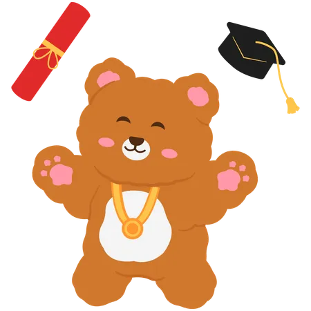 Un ours mignon saute pour célébrer sa remise de diplôme  Illustration