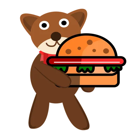 Ours mignon tenant un hamburger  Illustration