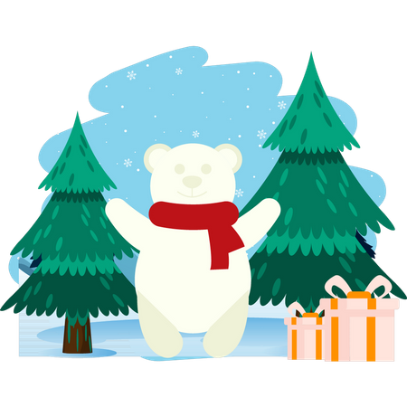 L'ours polaire représente l'arbre de Noël et les cadeaux  Illustration