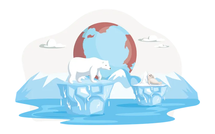 Les ours polaires en difficulté à cause de la fonte des glaces  Illustration