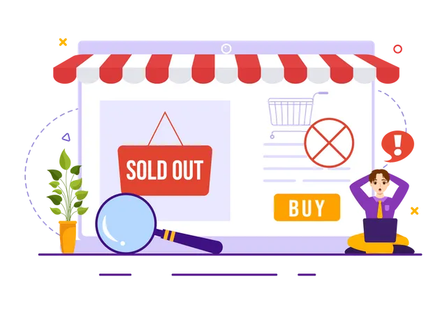 Sold Out Vector Illustration With Shopping Message Or Special Offer That Indicates The Product Is Sold In Cartoon Hand Drawn Background Templates Illustration