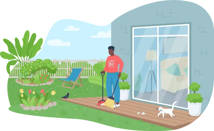 Outdoor cleaning work  Illustration