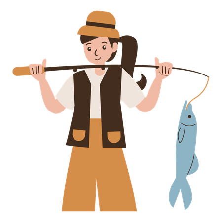 Outdoor fishing girl  Illustration
