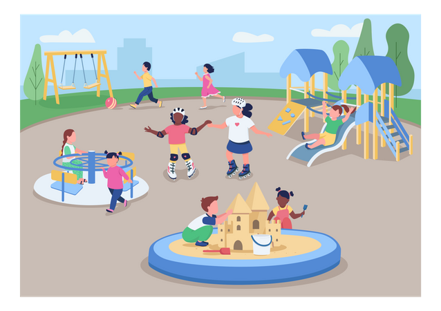 Outdoor playground flat color vector illustration  Illustration