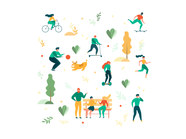 Outdoors Recreation Activity in Park Seamless Pattern  Illustration